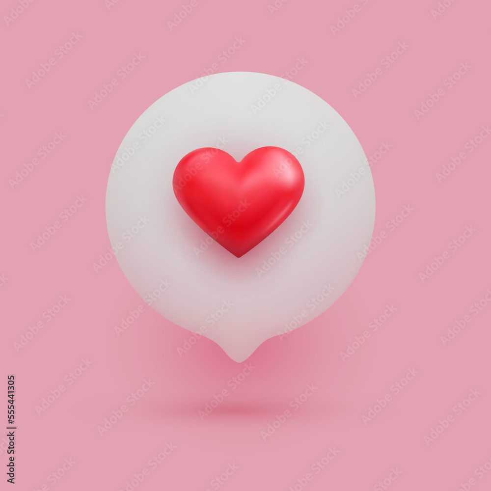 Red Love Chat with Heart Shape 3D Cartoon Style Render