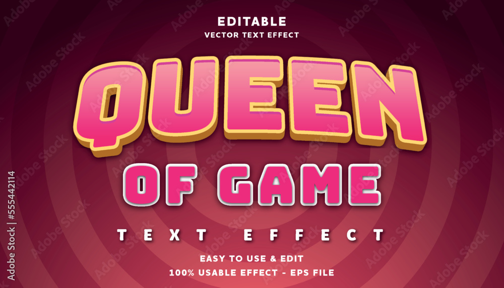 queen of game editable text effect with modern and simple style, usable for logo or campaign title	
