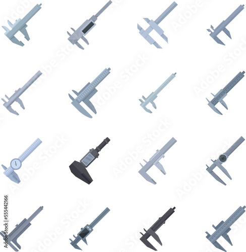 Calipers icons set flat vector. Calibrated trammel. Closeup calipers isolated