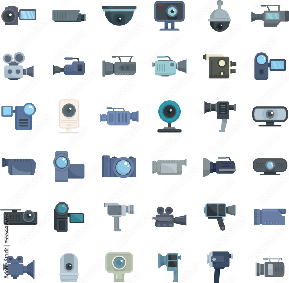 Camcorder icons set. Flat set of camcorder vector icons for web design isolated Camcorder icons set. Flat set of camcorder vector icons for web design isolated