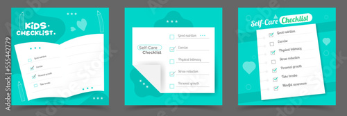 Self care checklist background or task list or to do ideas for healthcare Notebook or square post or banner design