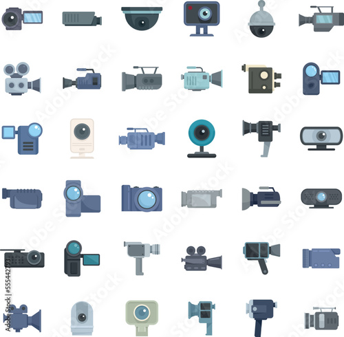 Camcorder icons set. Flat set of camcorder vector icons for web design isolated