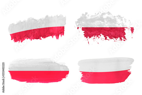 Set of Polish flags in watercolor brush strokes