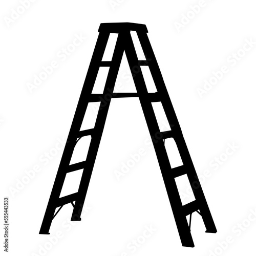 Ladder icon on white background. Aluminium or metal staircase with steps for housekeeping. Stepladder for repair, renovation and construction works. Folding step ladder silhouette. Vector illustration