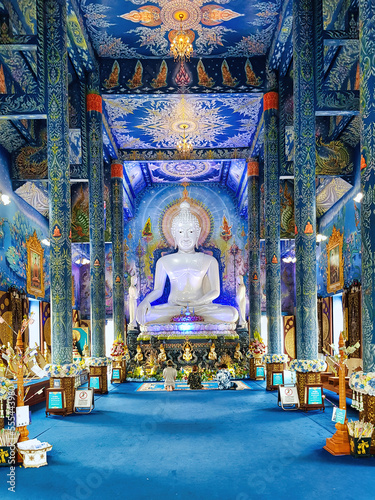 Interior of the Blue Temple (Wat Rong Sua Ten) in Chiang Rai, Thailand, one of the most beautiful temples in the north of Thailand.
 photo