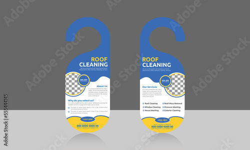 Roof cleaning service door hanger design template, hotel knob design. vector door hanger.