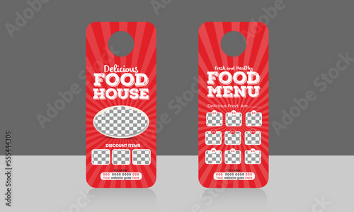 Food restaurant door hanger template or spicy and delicious healthy food menu Vector  door hanger design