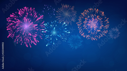 Realistic fireworks collection of blue night twilight backgrounds