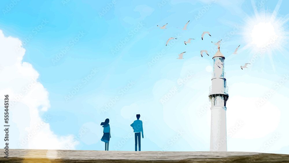 anime couple watching flying birds on a sunny day digital art, painting, 3d illustration, anime, art, Graphics, backgrounds, anime characters, anime wallpapers, cartoon, girl, fantasy artwork