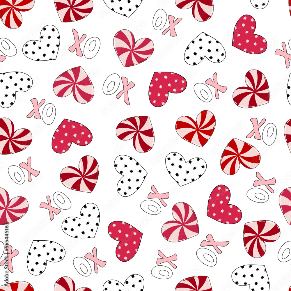 Groovy Retro Valentine's Day love and hearts vector seamless pattern, digital paper repeating background. Pink, magenta hearts Valentines day love paper for textile, fabric, wrapping, stationery desig Groovy Retro Valentine's Day love and hearts vector seamless pattern, digital paper repeating background. Pink, magenta hearts Valentines day love paper for textile, fabric, wrapping, stationery desig
