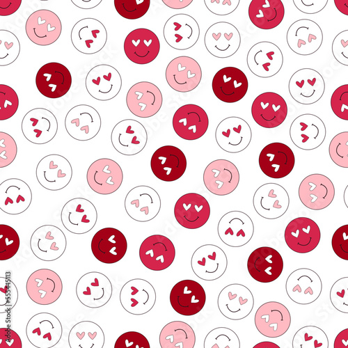 Groovy Retro Valentine's Day love and hearts vector seamless pattern, digital paper repeating background. Pink, magenta hearts Valentines day paper for textile, fabric, wrapping, stationery 