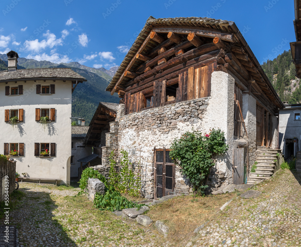 The rural architecture of Bondo village in the Bregaglia range - Switzerland.