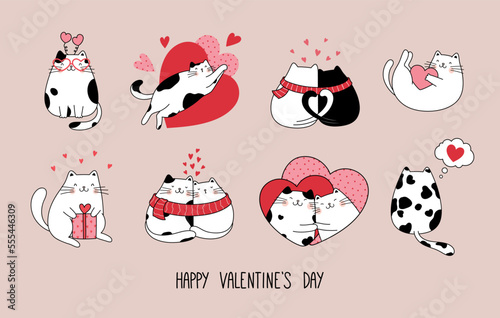 Set of cute cats in love. Vector design concept for Valentine's day.