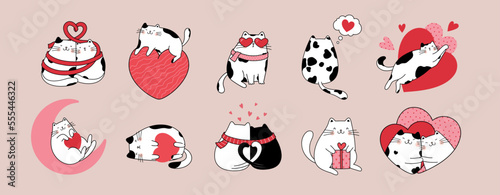 Set of cute cats in love. Vector design concept for Valentine's day