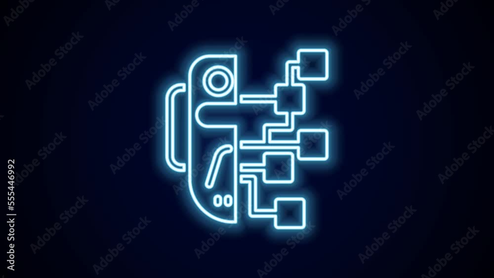 Glowing neon line Humanoid robot icon isolated on black background. Artificial intelligence, machine learning, cloud computing. 4K Video motion graphic animation Glowing neon line Humanoid robot icon isolated on black background. Artificial intelligence, machine learning, cloud computing. 4K Video motion graphic animation
