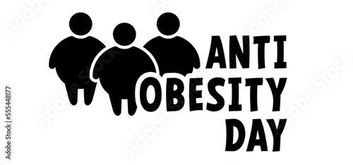 Cartoon anti world obesity day or celebration. Obese people on unhealthy with BMI, overweight, obesity problem. Fat, calories man or woman. Body mass index. Causes of the disease.
