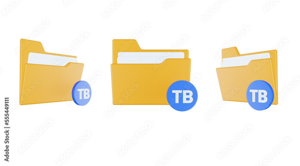3d render folder terabyte icon with orange file folder and blue terabyte