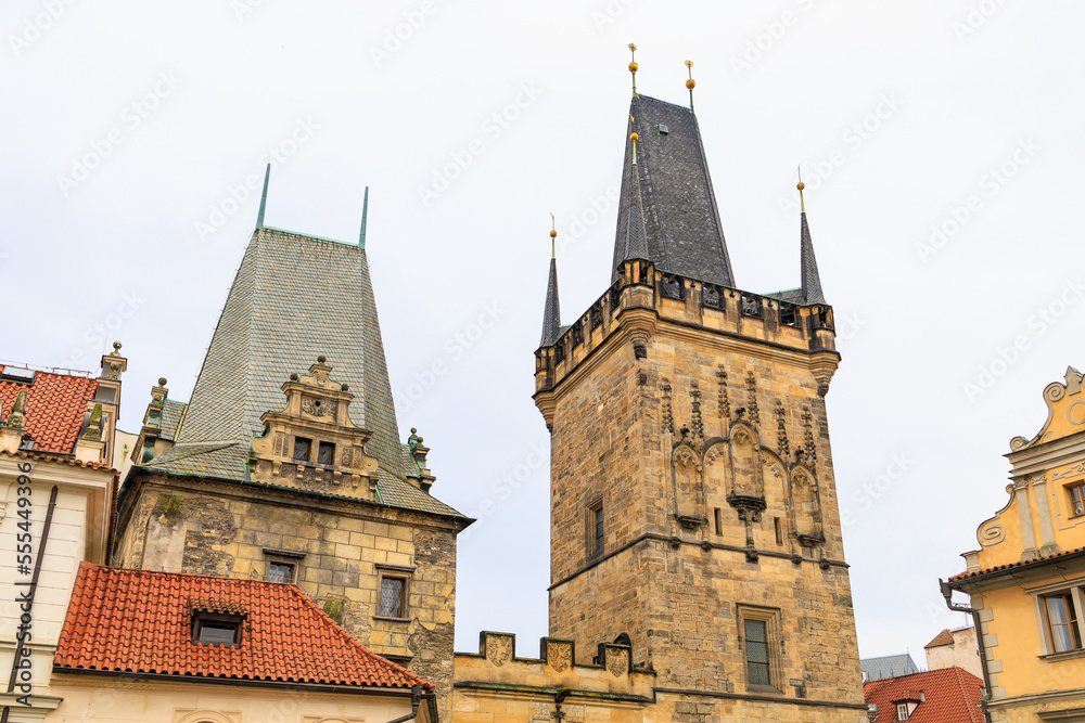 Fototapeta premium Foundation tower on the Charles Bridge. Background with selective focus