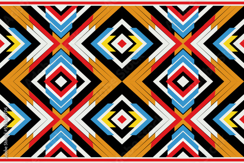 Seamless, Navajo, geometric pattern. Native American southwestern print. The concept was derived from the Navajo steps and Gundam colors. Ethnic patterned wallpaper, fabrics, covers, tapestries, rugs 