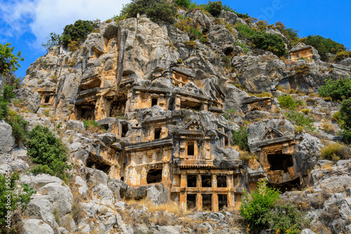 Lycian rock tombs of the necropolis in Demre, the ancient city of Myra, one of the main centers of Lycia
