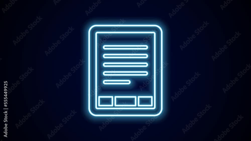 Glowing neon line E-Book reader icon isolated on black background. 4K Video motion graphic animation Glowing neon line E-Book reader icon isolated on black background. 4K Video motion graphic animation