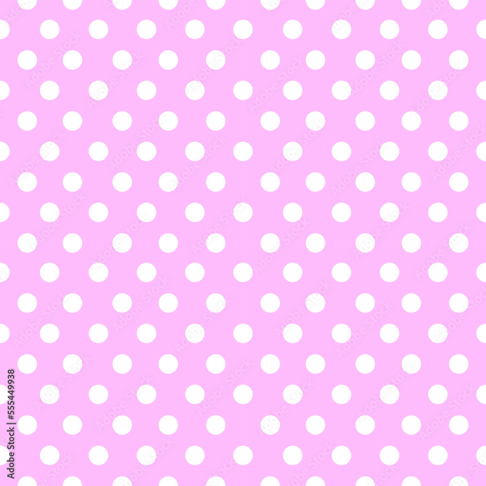 White polka dots on pink background.