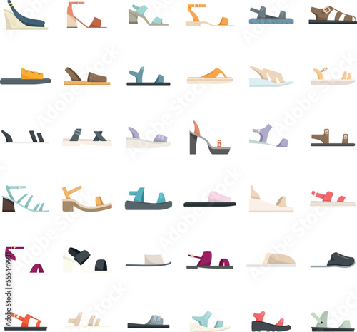 Sandals icons set flat vector. Foot shoes. Feet accessory isolated