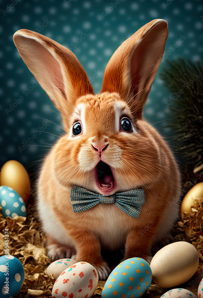Ginger rabbit, surprised Easter rabbit, cute bunny, bunny with bow ...