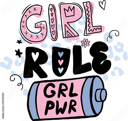 t shirt design with original calligraphic text on brush stroke.Girls motivation slogan, for clothes, banner, girls, women, child. hand written text  girl rule. original girlish style