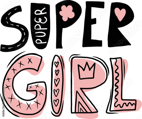 t shirt design with original calligraphic text on brush stroke.Girls motivation slogan, for clothes, banner, girls, women, child. hand written text  girl rule. original girlish style