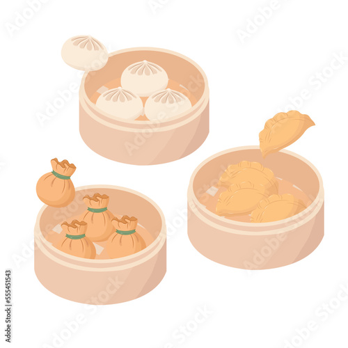 Dim sum. Dumplings set. Asian food vector. 
