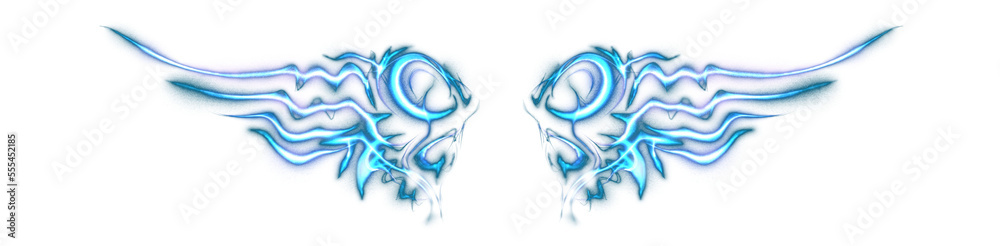 Blue neon glowing abstract blue wings. Png