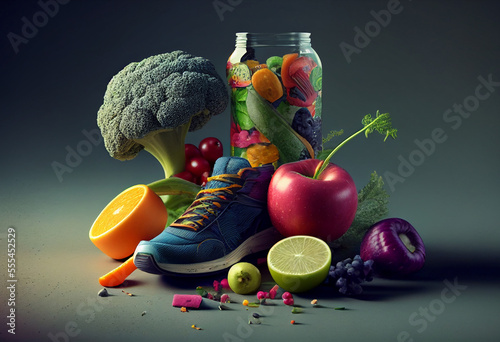 Wallpaper Mural Still life with sports kedamia healthy food