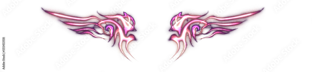 Obraz premium Abstract glowing stylized wings, isolated on transparent background in blue and violet toned. Neon glow angel wing. Happy Valentines day, attributes. Png