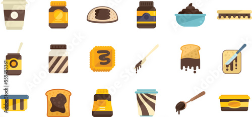Chocolate paste icons set flat vector. Jar bottle. Chocolate paste isolated