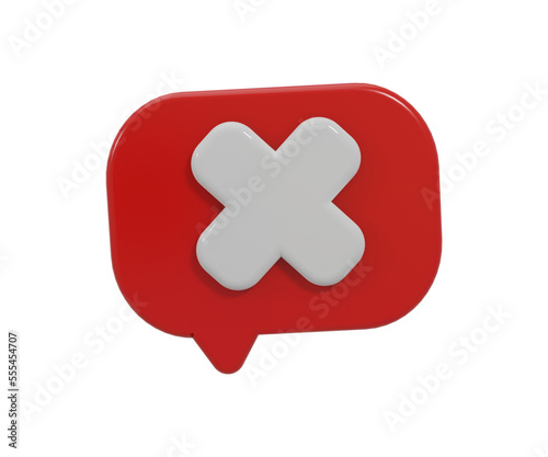 3d icon red cross mark speech bubble with on transparent background