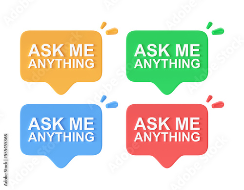 Canvas Print 3d render baloon with text icon set - box for question, ask me message buble and