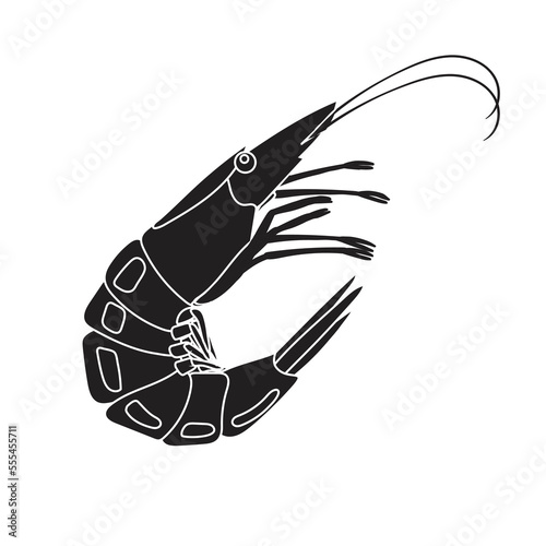 Whole shrimp icon. Silhouette illustration of shrimp or prawn, for asian cuisine seafood