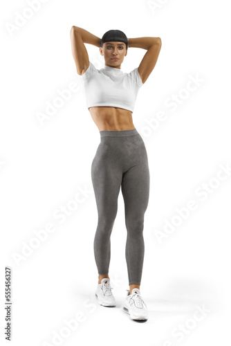 Obraz na plátně Confident fit young caucasian fitness woman full-length portrait