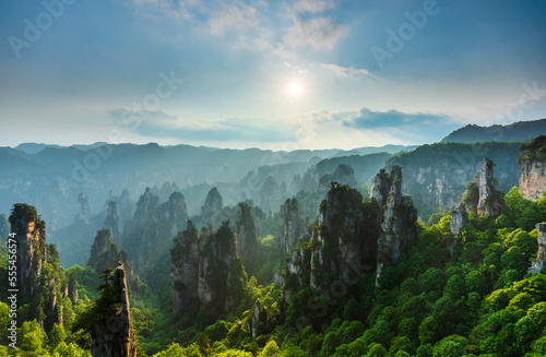  Zhangjiajie National forest park at sunset, Wulingyuan, Hunan, China