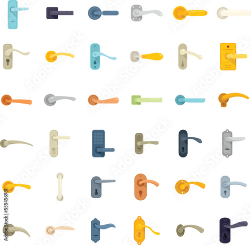 Door handles icons set flat vector. Domestic control. Electric doorknob isolated