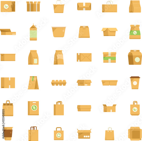 Eco packaging icons set flat vector. Eco waster. Organic recycling isolated