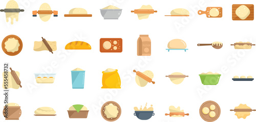 Dough icons set flat vector. Pizza bake. Bakery cooking isolated