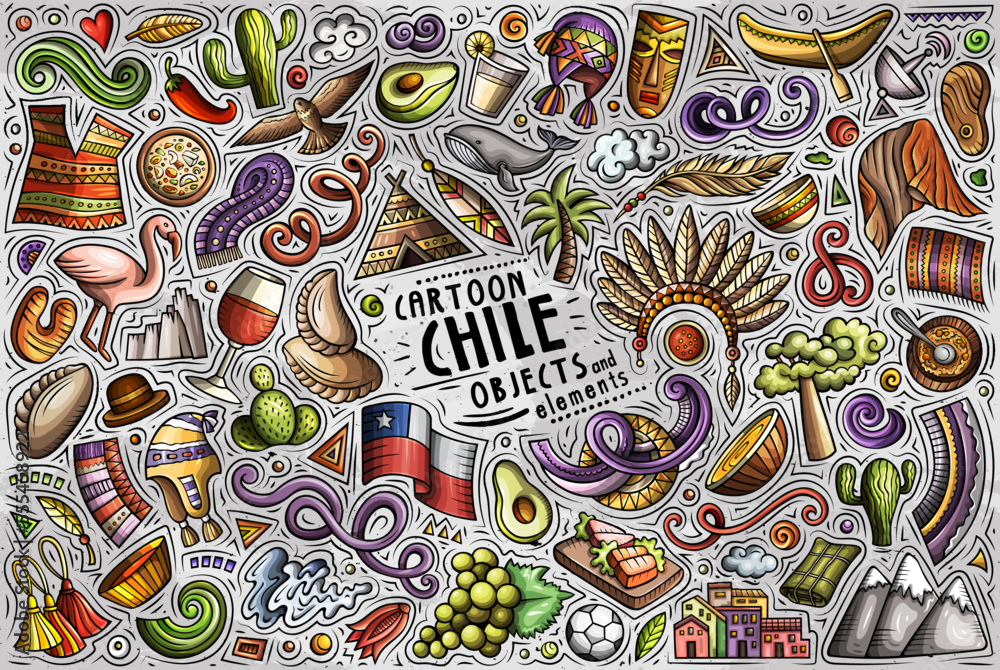 Set of Chile traditional symbols and objects Stock Vector | Adobe Stock