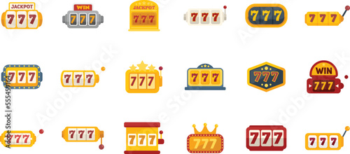 Lucky 7 icons set flat vector. Casino slot. Machine jackpot isolated