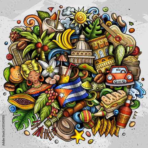 Cuba cartoon doodle illustration. Funny Cuban design.