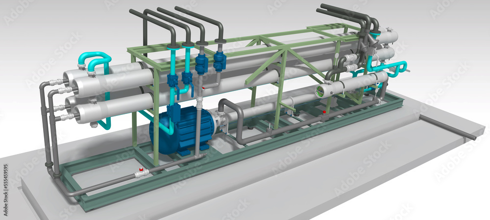 SEA WATER REVERSE OSMOSIS 3D RENDERING ILLUSTRATION SEA WATER REVERSE OSMOSIS 3D RENDERING ILLUSTRATION
