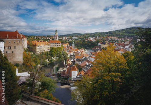 Aerial view of Cesky Krumlov with Castle and Vltava River - Cesky Krumlov, Czech Republic