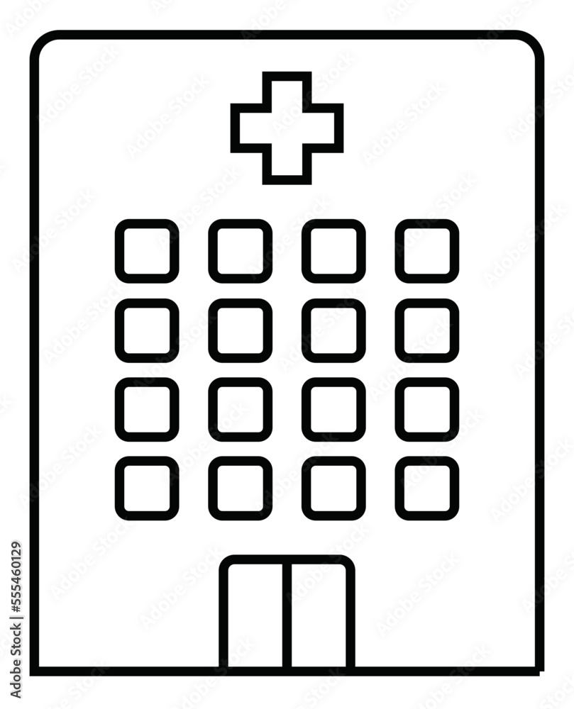 szpital ikona, budynek szpitalny, placówka medyczna, przychodnia, edytowalna linia, obrys, wektorowa ilustracja, piktogram szpital ikona, budynek szpitalny, placówka medyczna, przychodnia, edytowalna linia, obrys, wektorowa ilustracja, piktogram