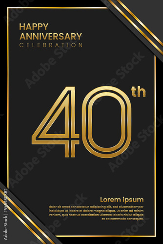 40th Anniversary. Anniversary Template Design With Golden Text. Double Line Design Concept. Vector Template Illustration